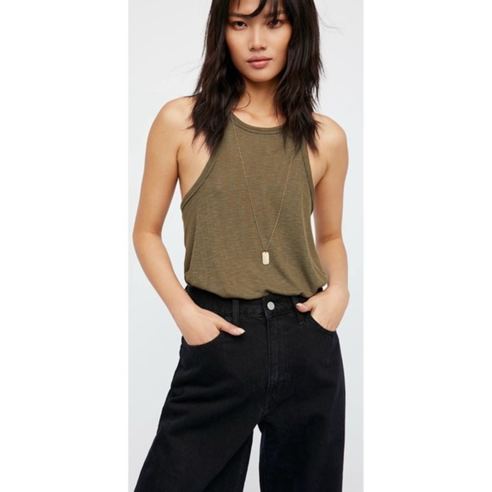 FREE PEOPLE Intimately Long Beach Tank Army Green Small Ribbed Beach City Casual